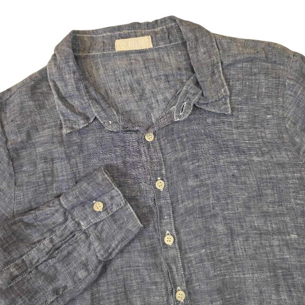 CP Shades Women's S Button‎ Down Shirt Blue Linen Blend Long Sleeve Coastal